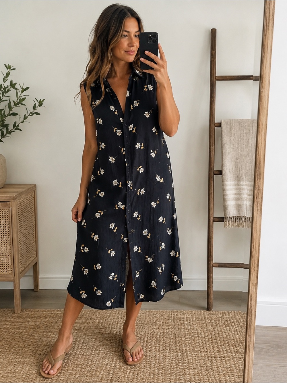 Boho Coastal beachy Billabong Floral Maxi Dress Womens Medium Black Button Down